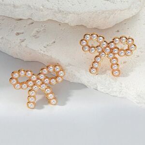 vintage style bow pearl earrings A422